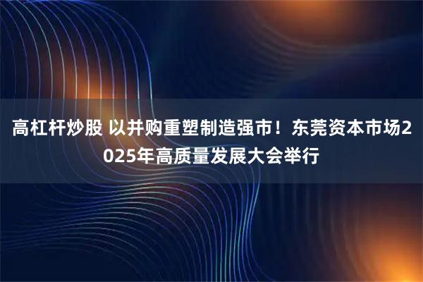 高杠杆炒股 以并购重塑制造强市！东莞资本市场2025年高质量发展大会举行